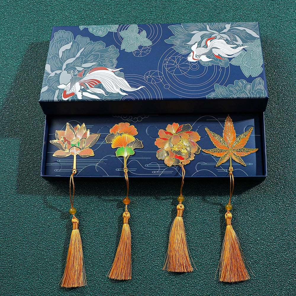 Luxury Nature-Inspired Brass Bookmarks – Delicate Designs with Tassels (Dragonfly, Clover, Koi, Flowers & More)
