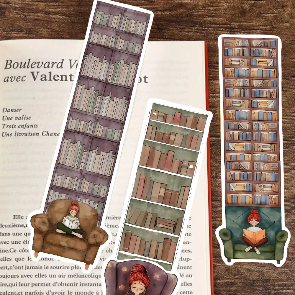 Set of 30 or 60 “Girls in Armchairs” Bookmarks – Whimsical Bookcase Aesthetic for DIY, Stationery & Gifts