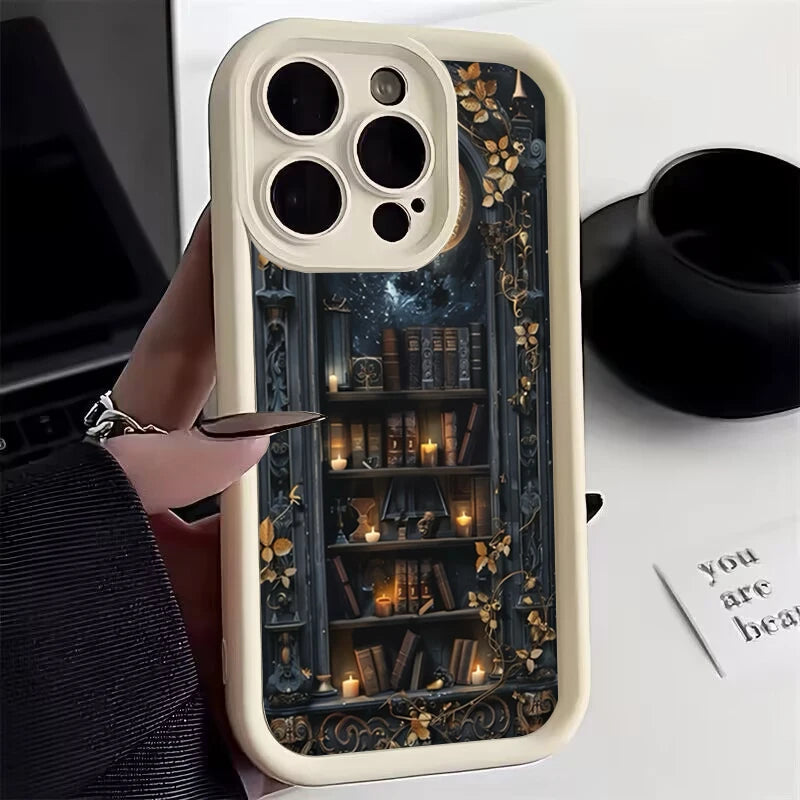 Moonlight Bookshelf iPhone Case – Shockproof Bumper for iPhone 11-16 Pro Max