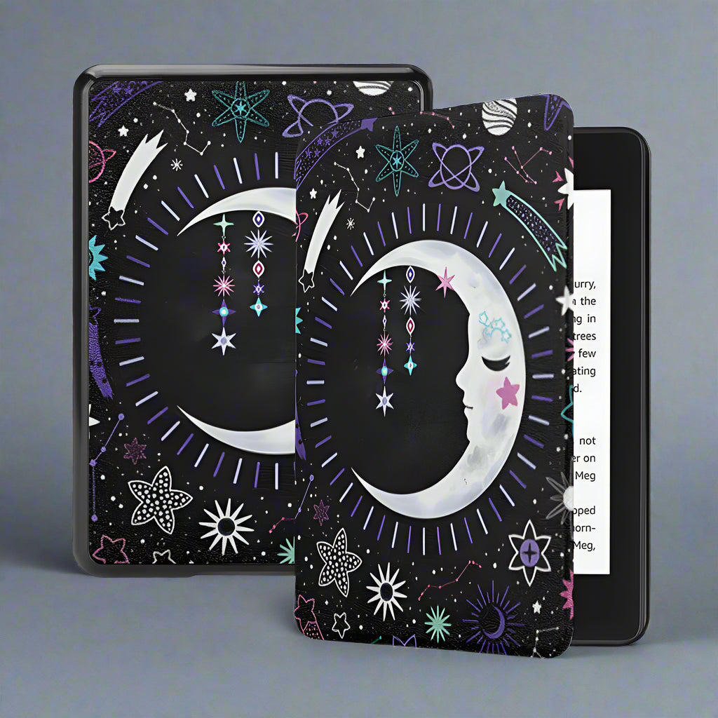 Celestial Moon & Floral Majesty Kindle Case – Fits Kindle Paperwhite (12th, 11th, 10th Gen) and Kindle Basic (11th Gen) – Faux Leather