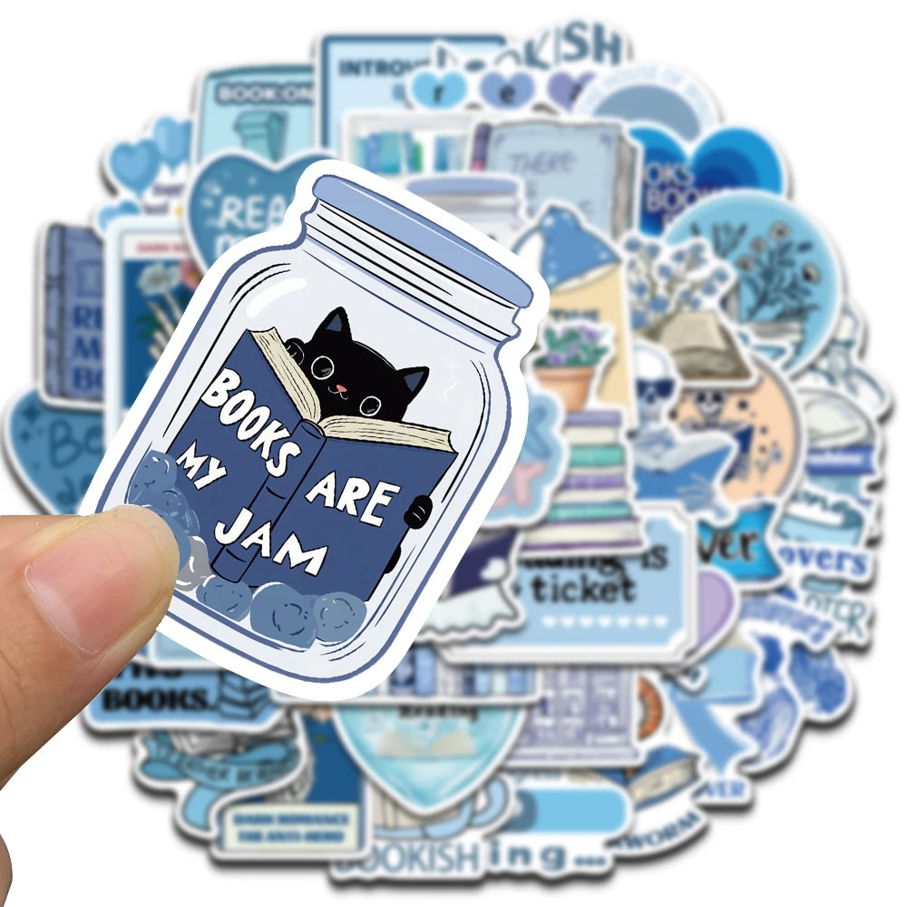 50pcs Blue Bookish Aesthetic Stickers – Creative DIY Decor for Laptops, Phones, Journals & More