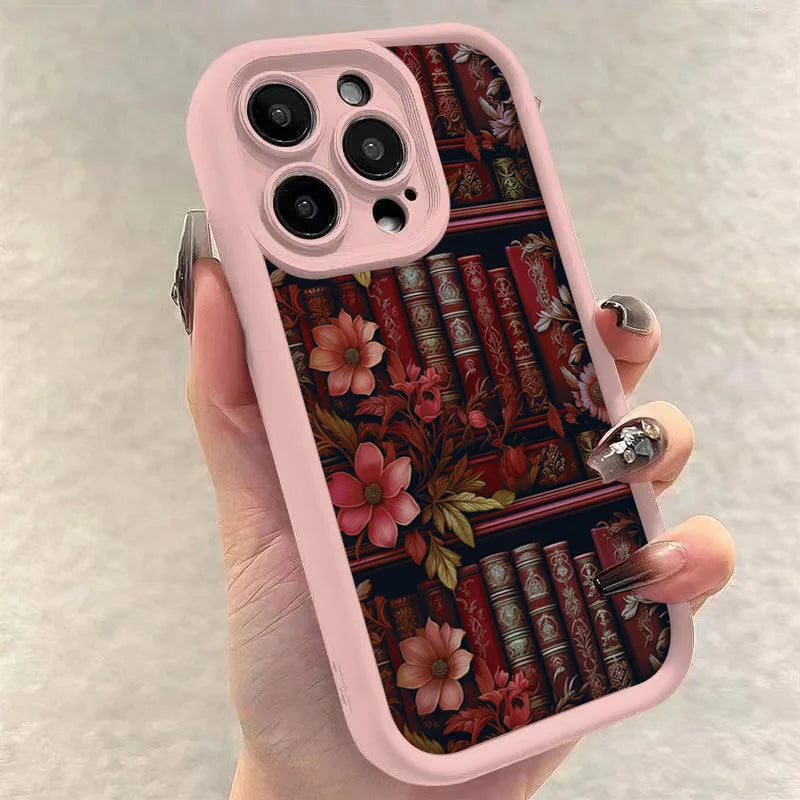 Floral Bookshelf iPhone Case – Shockproof Cover for iPhone 11-16 Pro Max