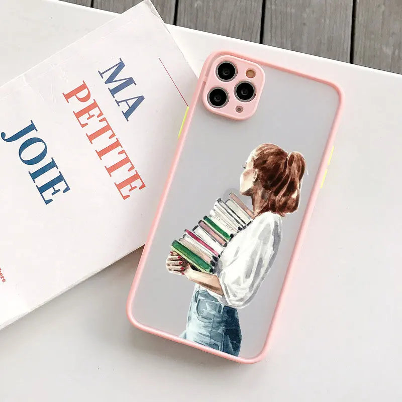 Bookish Girl iPhone Case – Cute Shockproof Cover for iPhone X–16 Pro Max, Mini & Plus