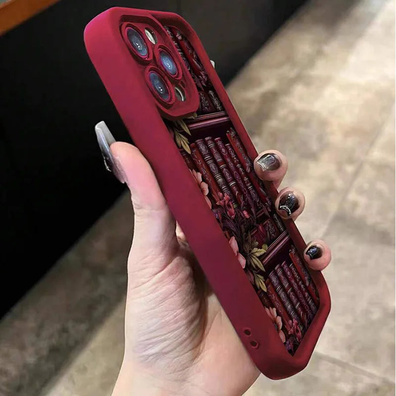 Floral Bookshelf iPhone Case – Shockproof Cover for iPhone 11-16 Pro Max