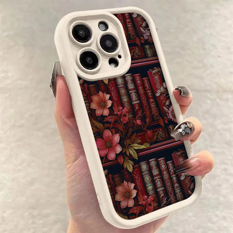 Floral Bookshelf iPhone Case – Shockproof Cover for iPhone 11-16 Pro Max