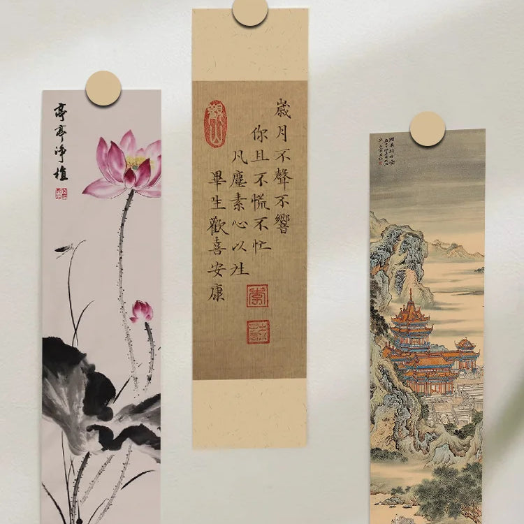 Set of 30 Chinese Calligraphy & Ink Painting Bookmarks – Classical Poetry Design, Elegant Page Markers for Reading & Decoration