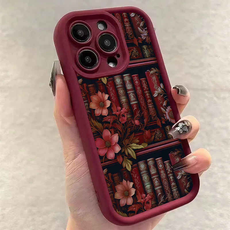 Floral Bookshelf iPhone Case – Shockproof Cover for iPhone 11-16 Pro Max