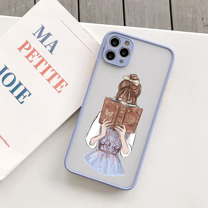 Bookish Girl iPhone Case – Cute Shockproof Cover for iPhone X–16 Pro Max, Mini & Plus