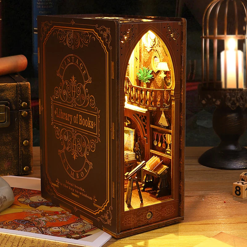 Miniature Wooden Bookshelf Dollhouse – 3D Puzzle & Bookend Set