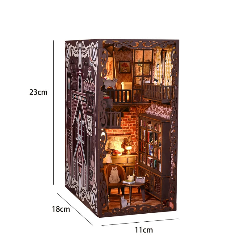 Miniature Wooden Bookshelf Dollhouse – 3D Puzzle & Bookend Set