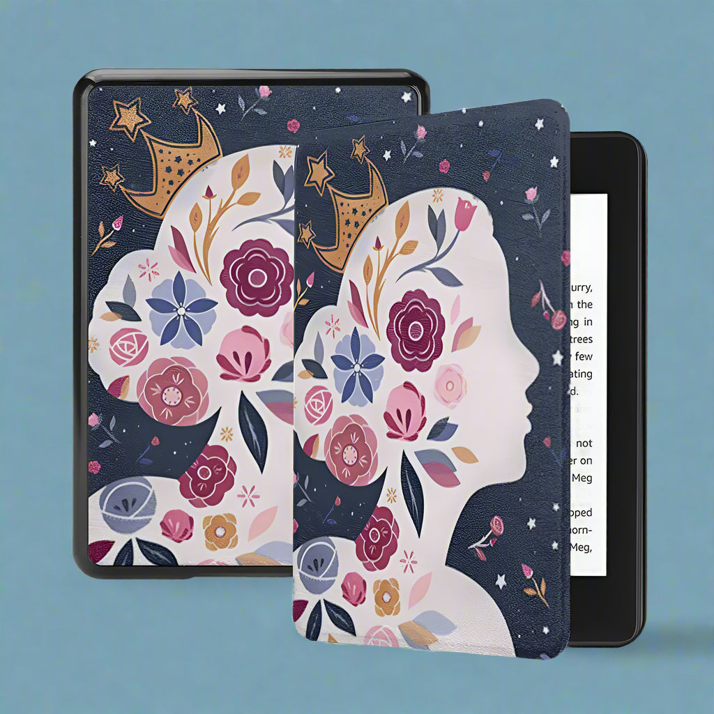 Celestial Moon & Floral Majesty Kindle Case – Fits Kindle Paperwhite (12th, 11th, 10th Gen) and Kindle Basic (11th Gen) – Faux Leather