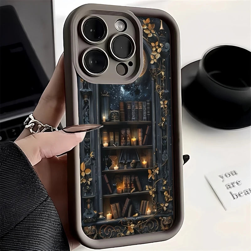 Moonlight Bookshelf iPhone Case – Shockproof Bumper for iPhone 11-16 Pro Max
