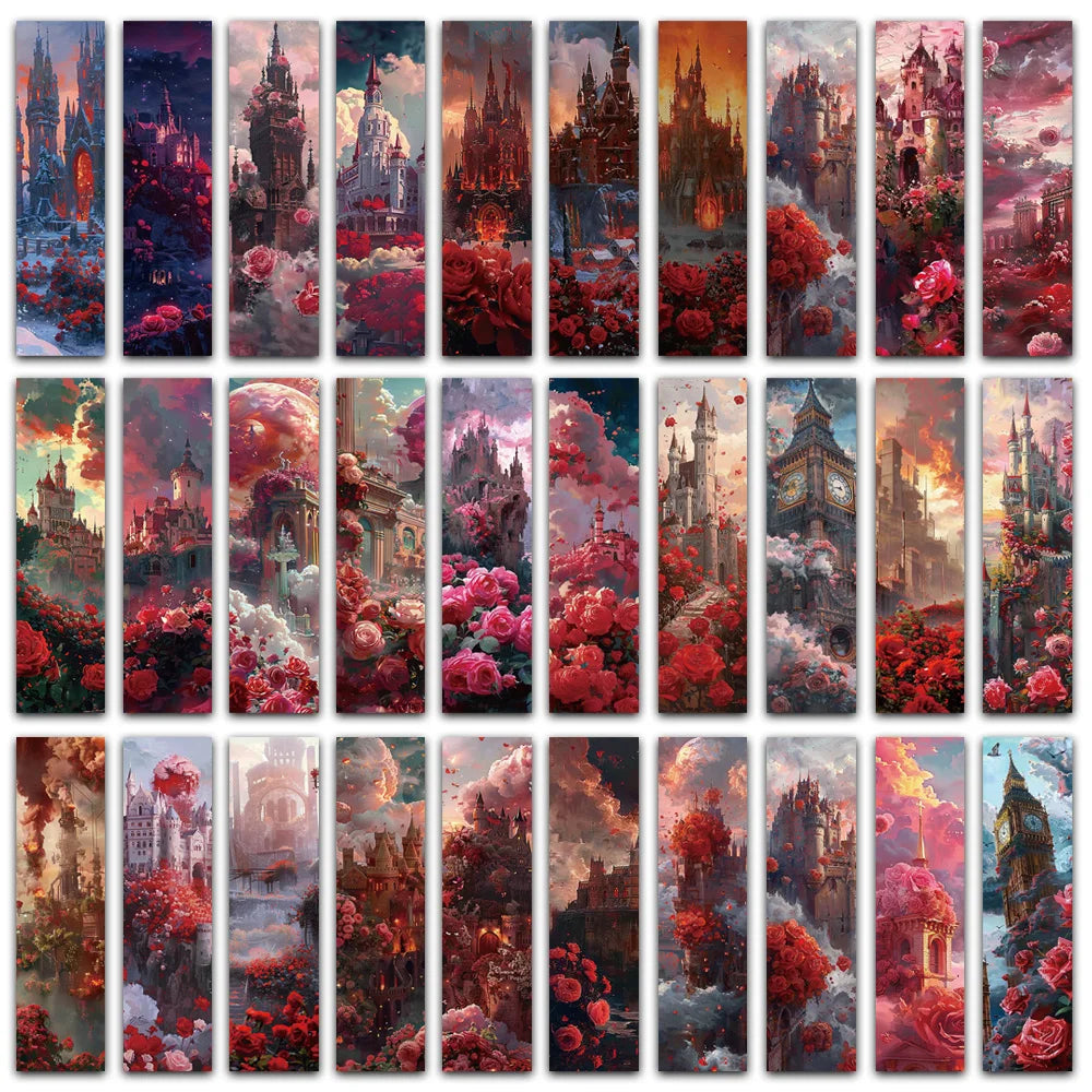 Set of 30 Fantasy Rose Castle Bookmarks – Aesthetic Page Markers for Readers, Students & Book Clubs