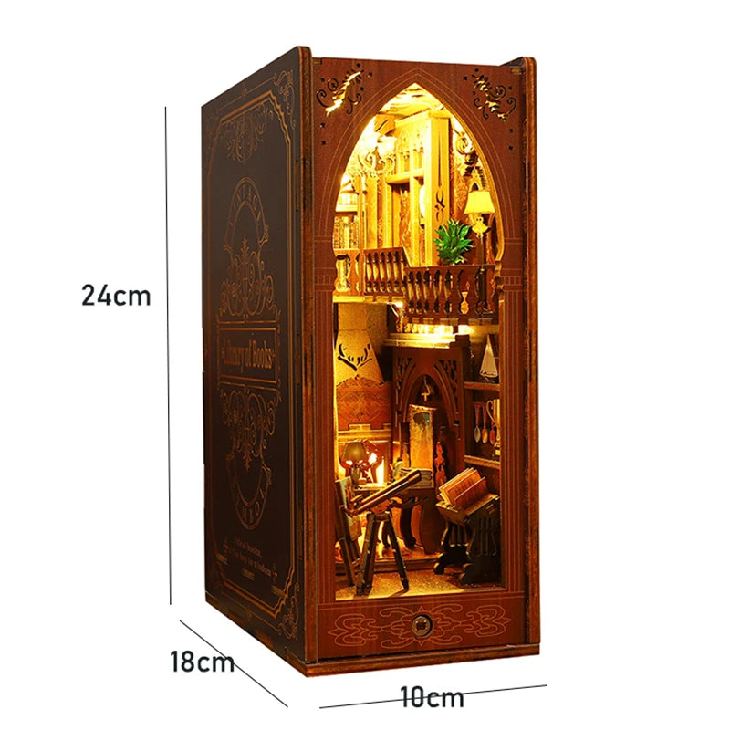 Miniature Wooden Bookshelf Dollhouse – 3D Puzzle & Bookend Set