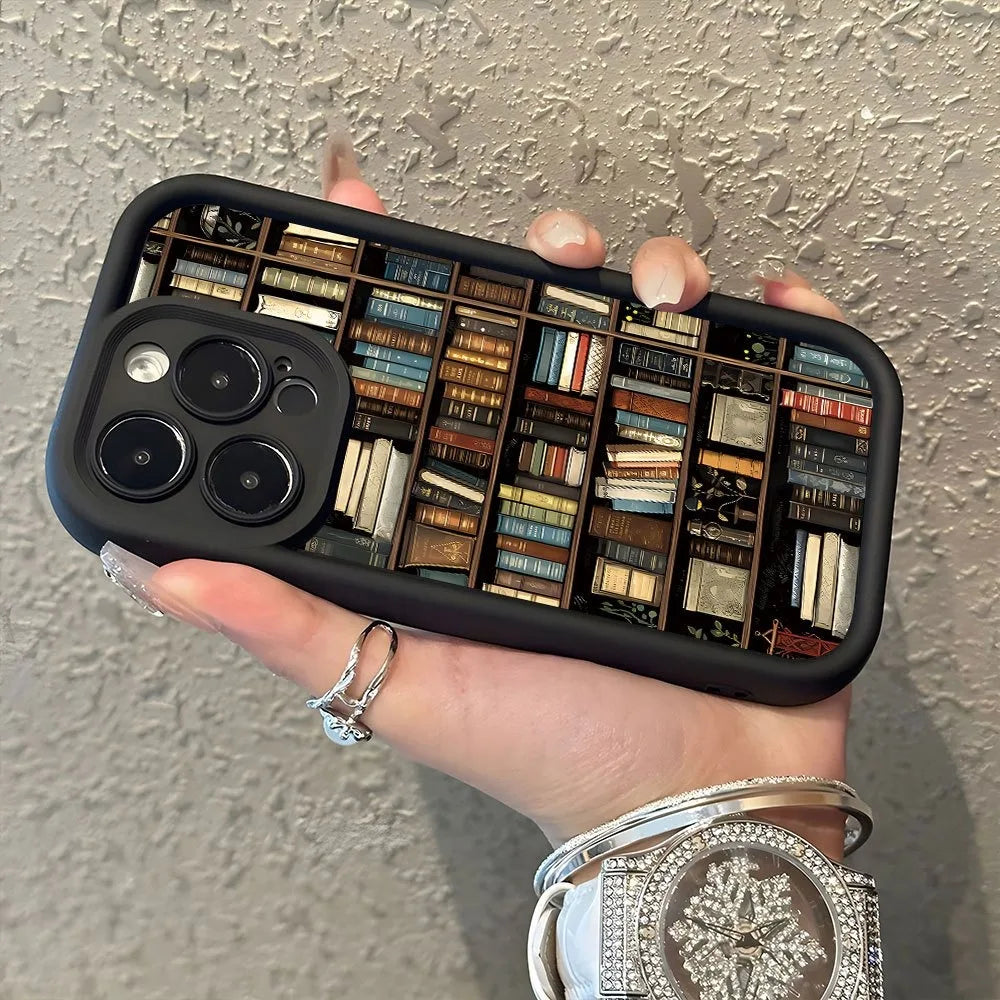 Bookshelf Pattern Soft Shockproof iPhone Case – Compatible with iPhone 11 to 16 Pro Max