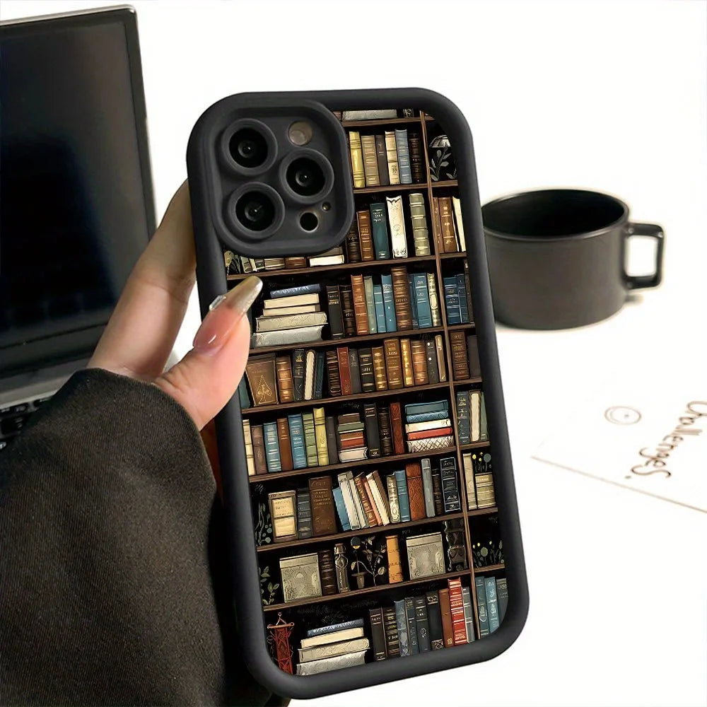 Bookshelf Pattern Soft Shockproof iPhone Case – Compatible with iPhone 11 to 16 Pro Max