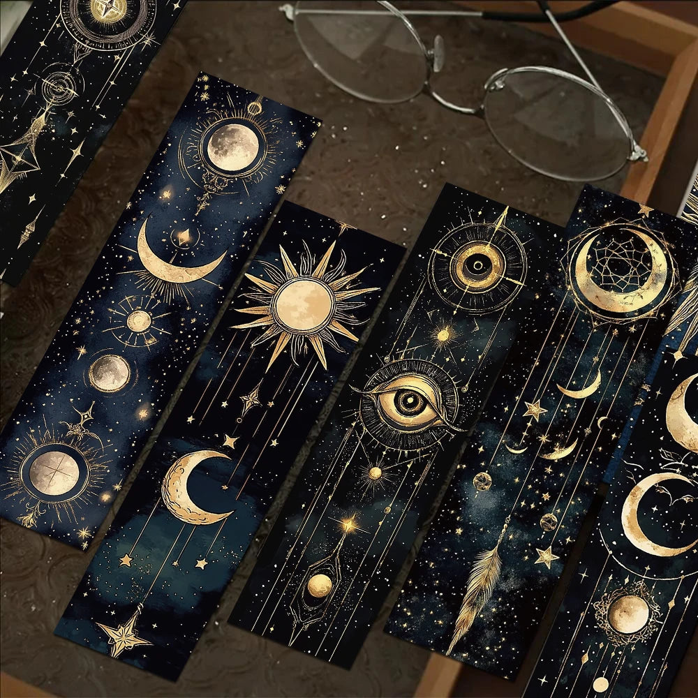 Set of 30 Mystical Celestial Bookmarks – Moons, Suns & Stars for Dreamy Reading Moments