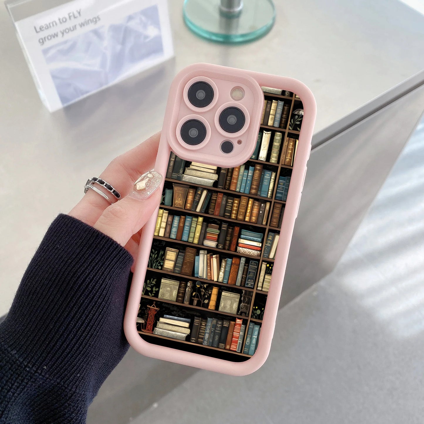 Bookshelf Pattern Soft Shockproof iPhone Case – Compatible with iPhone 11 to 16 Pro Max
