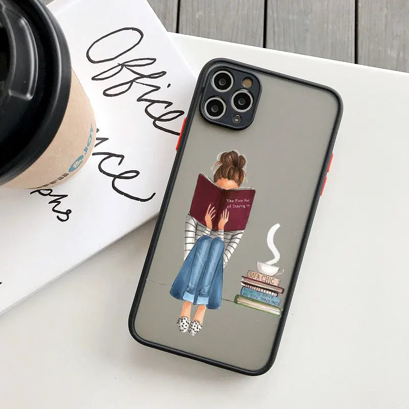 Bookish Girl iPhone Case – Cute Shockproof Cover for iPhone X–16 Pro Max, Mini & Plus