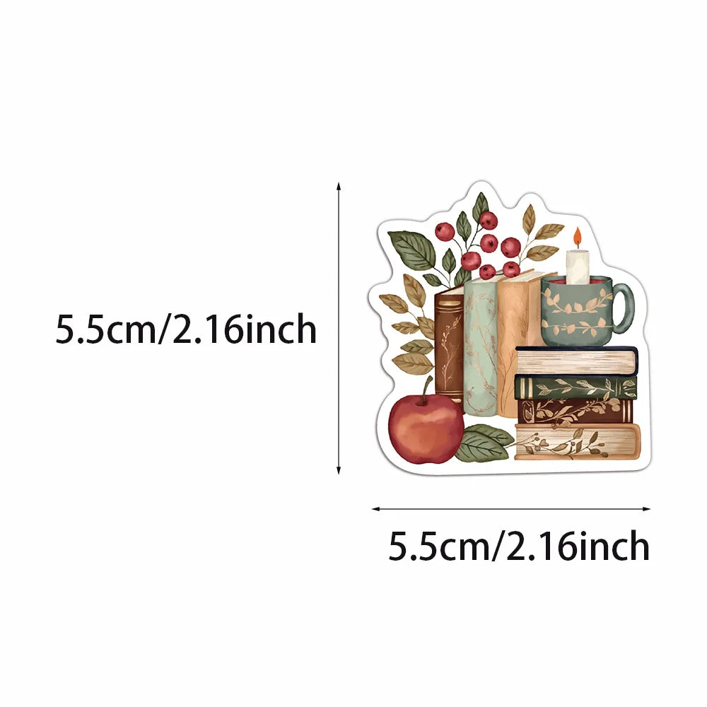 50pcs Autumn Bookish Stickers – Cute Ghost & Book Designs for Notebooks, Scrapbooks & DIY Projects