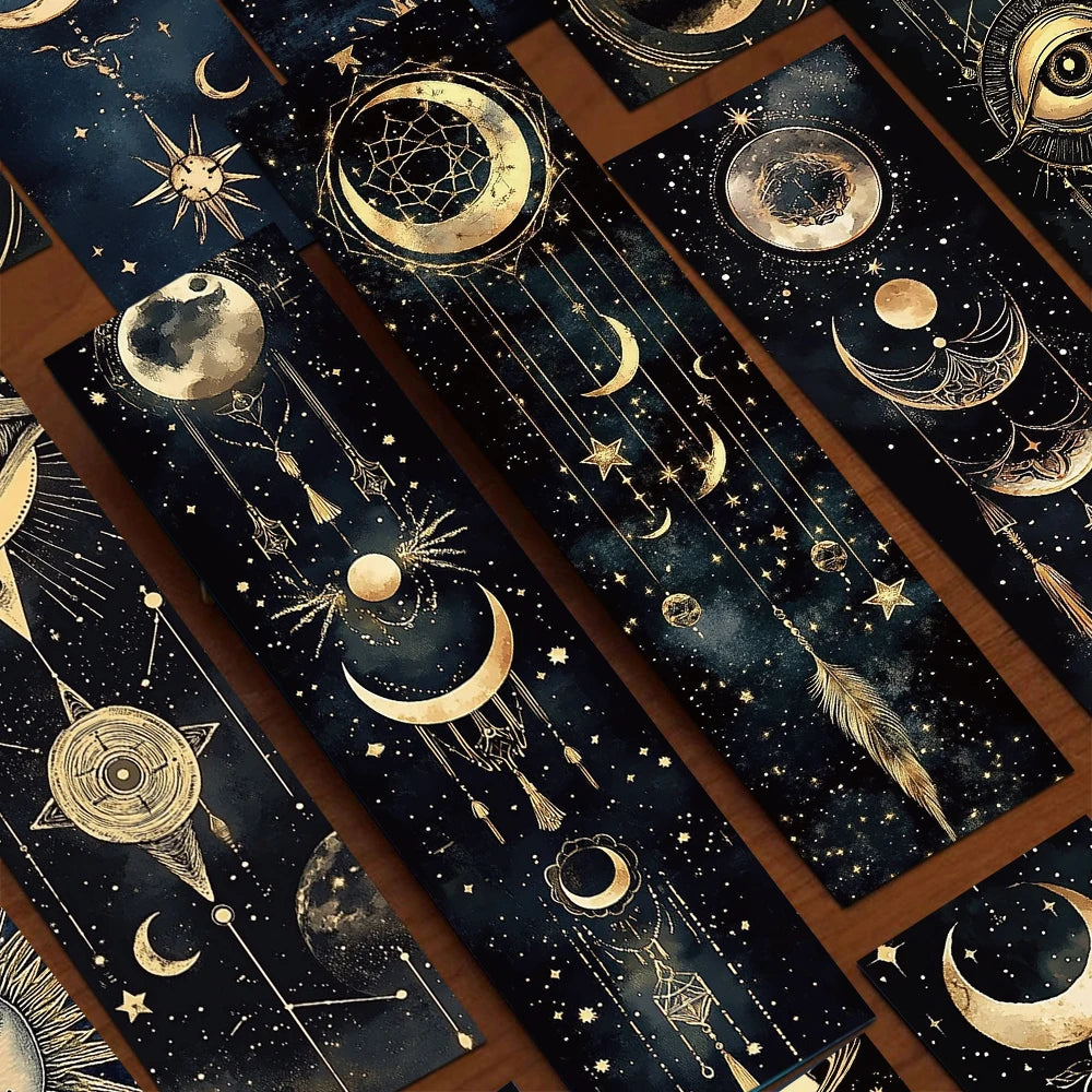Set of 30 Mystical Celestial Bookmarks – Moons, Suns & Stars for Dreamy Reading Moments
