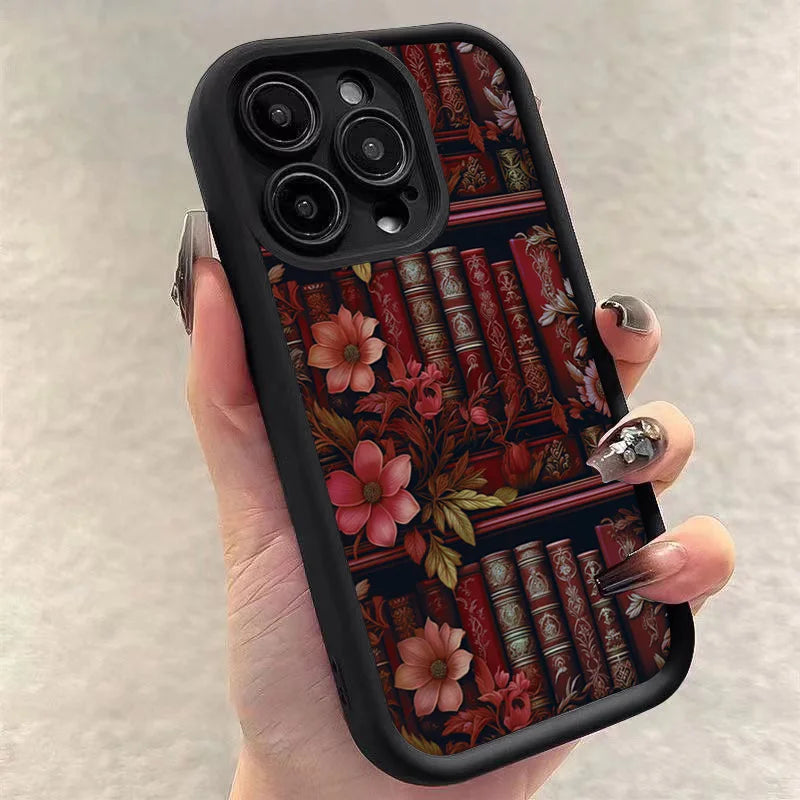 Floral Bookshelf iPhone Case – Shockproof Cover for iPhone 11-16 Pro Max