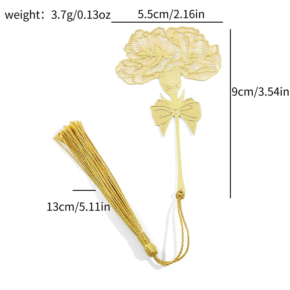 Elegant Chinese Handmade Bookmarks – Golden Lotus & Rose Design for Book Lovers