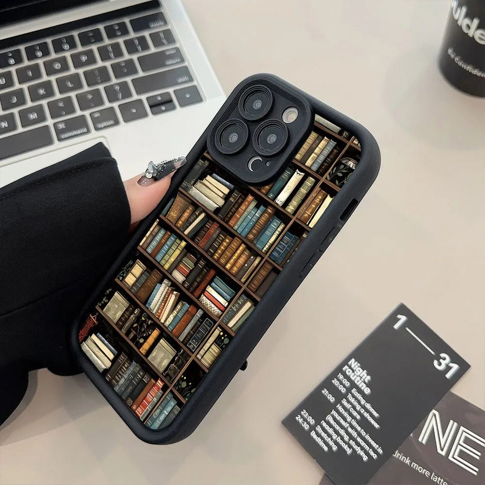Bookshelf Pattern Soft Shockproof iPhone Case – Compatible with iPhone 11 to 16 Pro Max