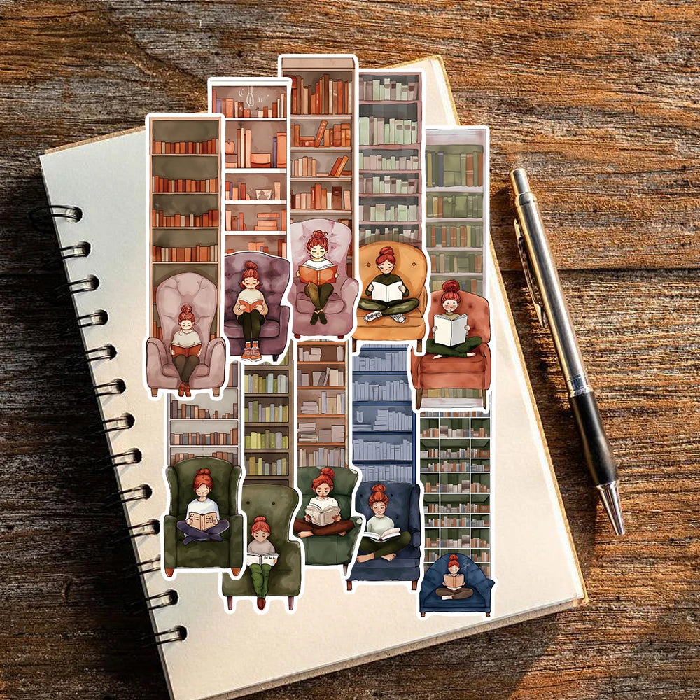 Set of 30 or 60 “Girls in Armchairs” Bookmarks – Whimsical Bookcase Aesthetic for DIY, Stationery & Gifts