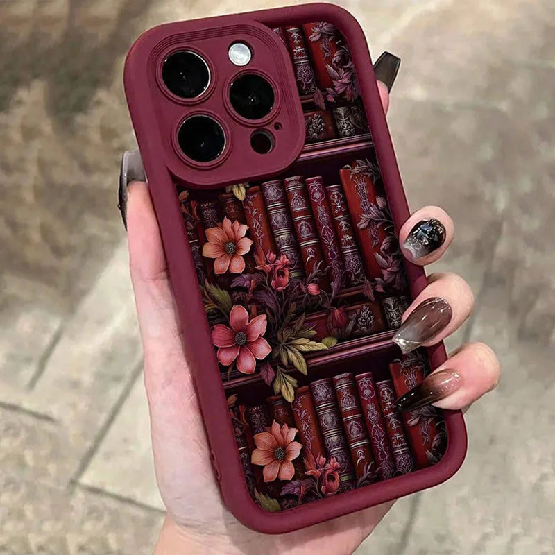 Floral Bookshelf iPhone Case – Shockproof Cover for iPhone 11-16 Pro Max