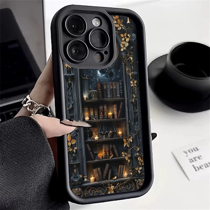Moonlight Bookshelf iPhone Case – Shockproof Bumper for iPhone 11-16 Pro Max