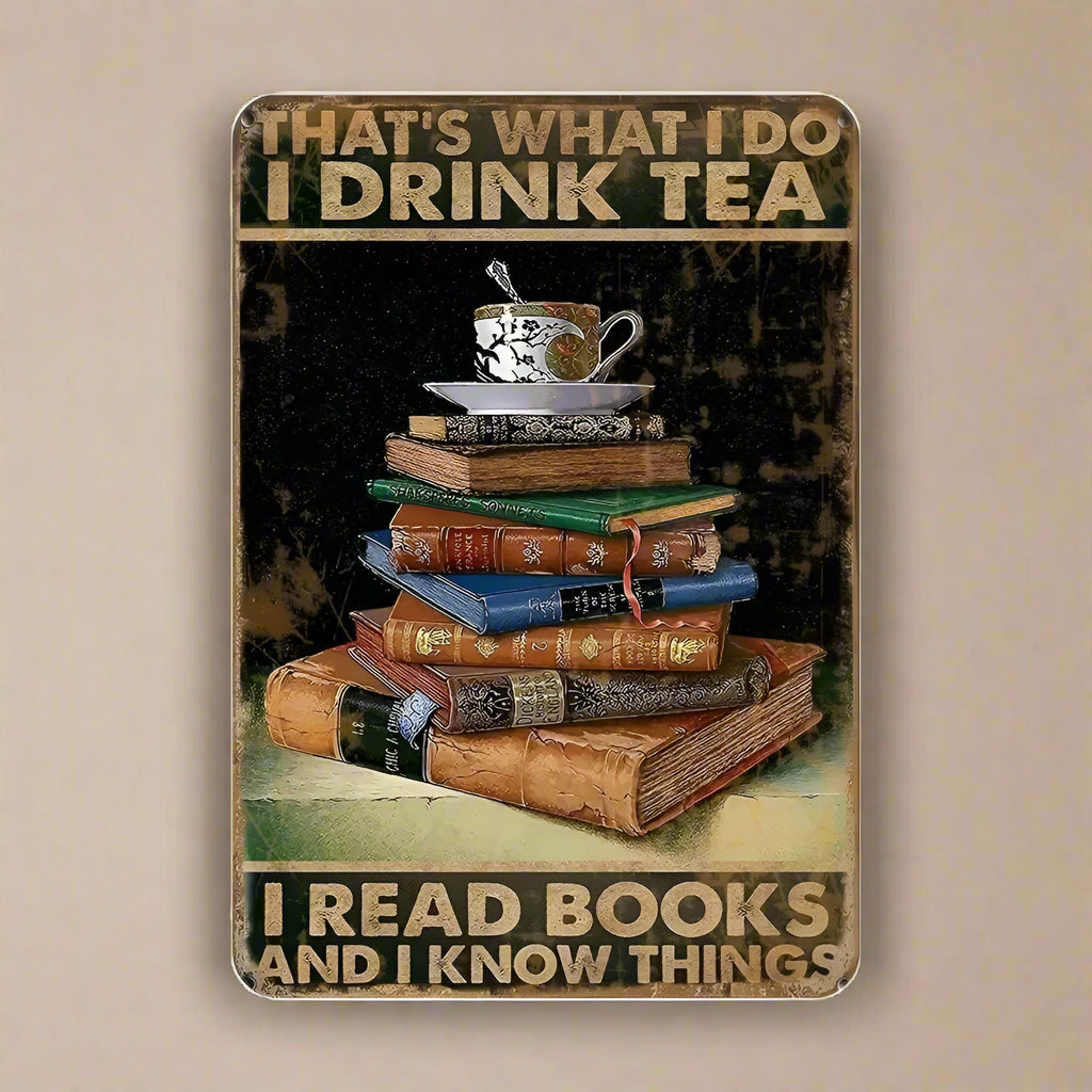 Vintage Metal Reading Sign – Retro Tin Wall Art for Home, Café, Library, or Bar