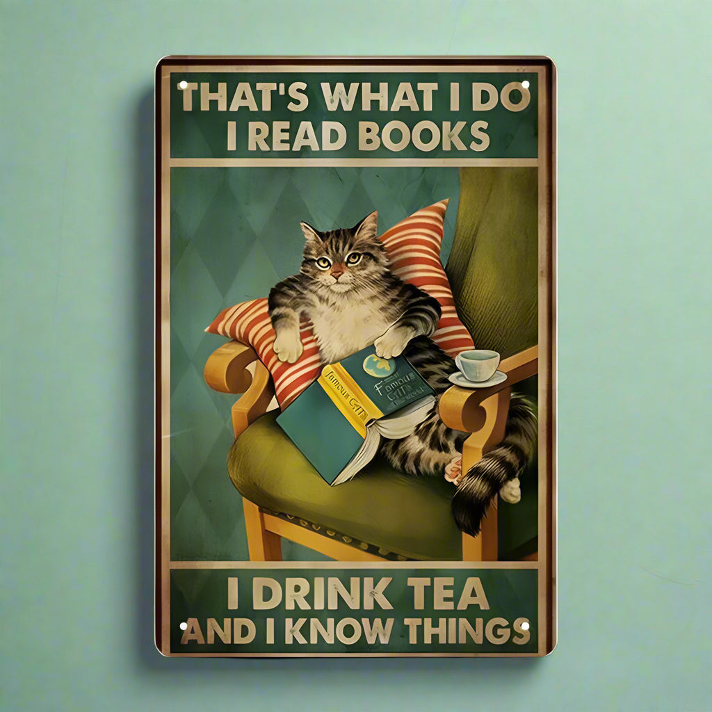 Vintage Metal Reading Sign – Retro Tin Wall Art for Home, Café, Library, or Bar