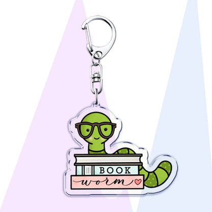 Funny Bookworm Keychains – Stainless Steel and Acrylic Keyrings for Book Lovers