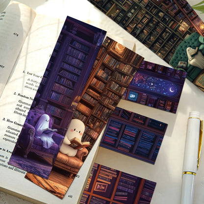 Set of 30 “Ghosts Reading in the Library” Bookmarks – Cute & Spooky Page Markers
