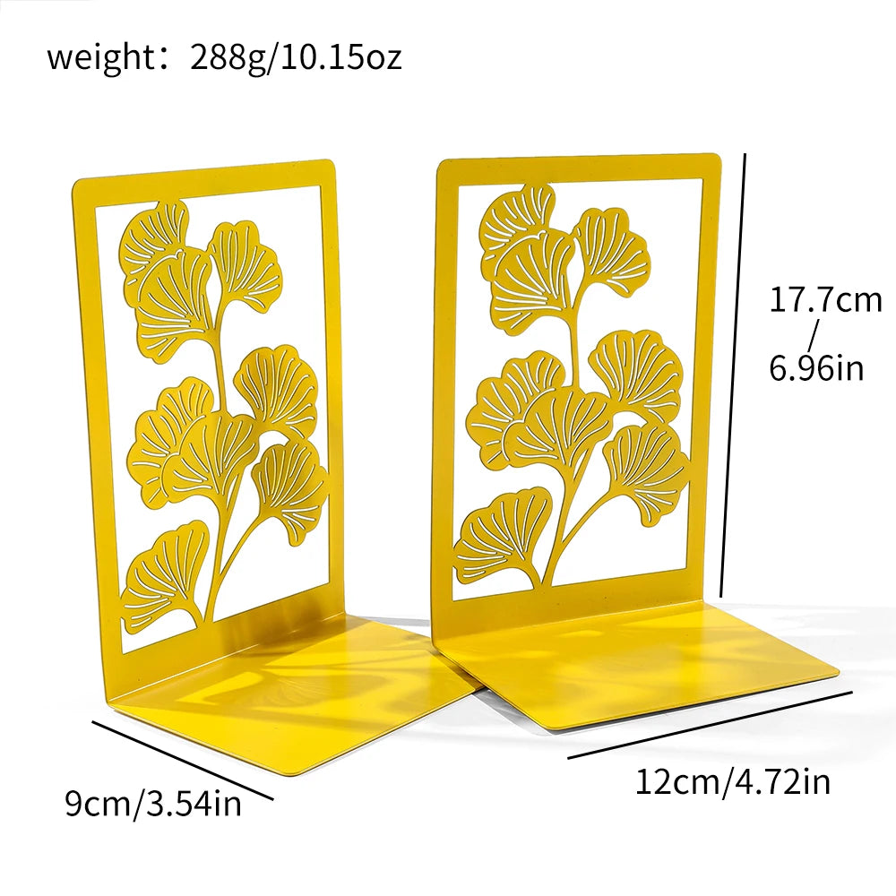 Delicate Ginkgo Leaf Bookends – Stylish Metal Design for Book Lovers