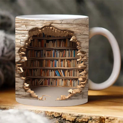 3D Bookshelf Mug – Creative Ceramic Coffee Cup for Book Lovers