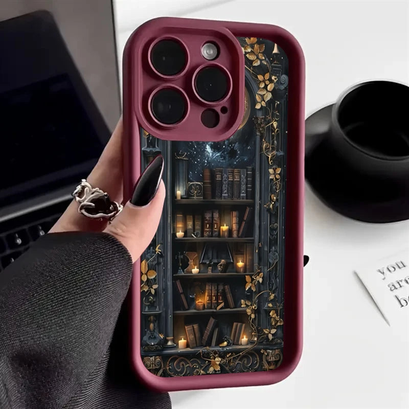 Moonlight Bookshelf iPhone Case – Shockproof Bumper for iPhone 11-16 Pro Max