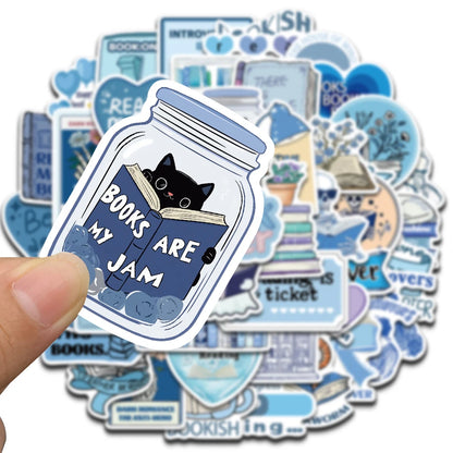 50pcs Blue Bookish Aesthetic Stickers – Creative DIY Decor for Laptops, Phones, Journals & More