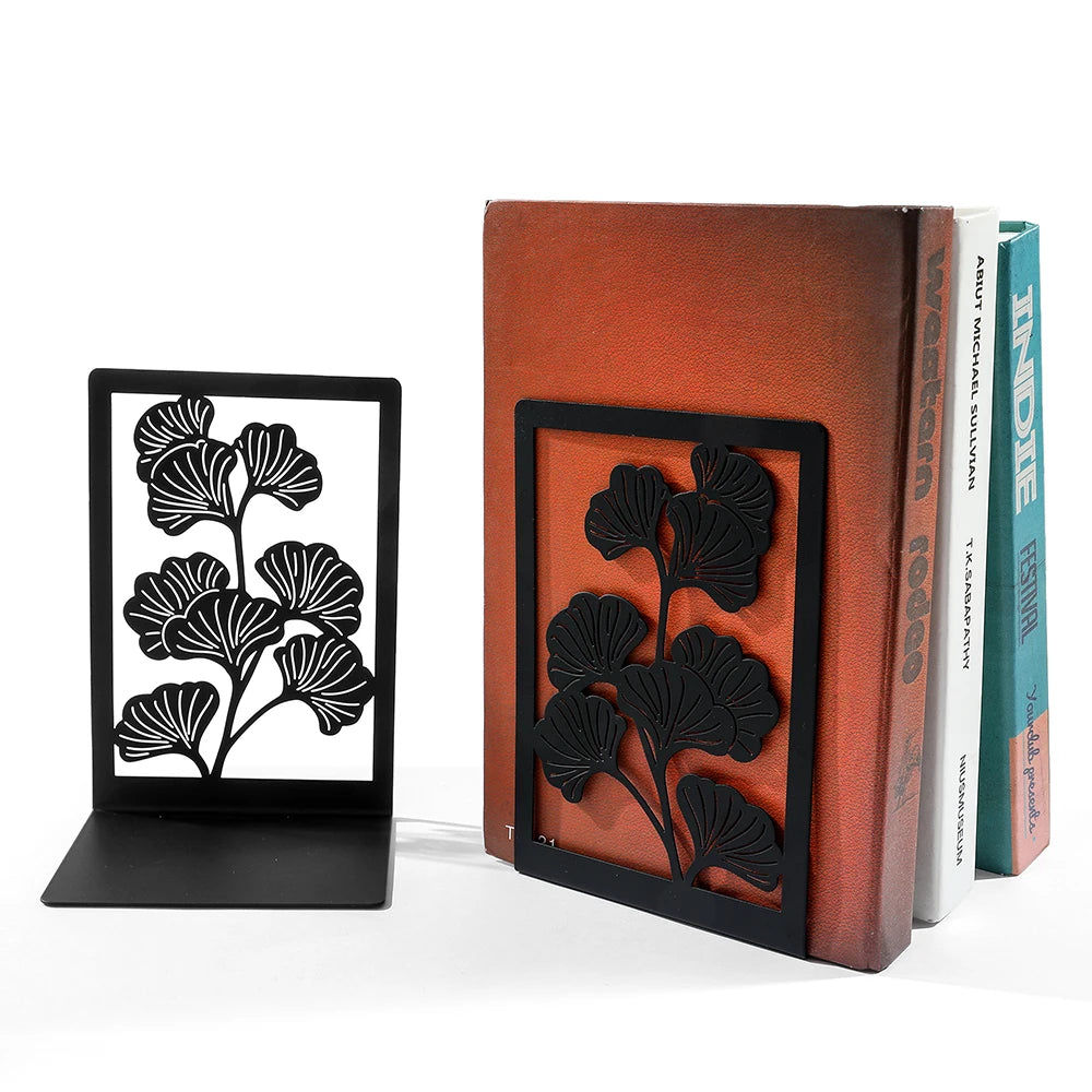 Delicate Ginkgo Leaf Bookends – Stylish Metal Design for Book Lovers