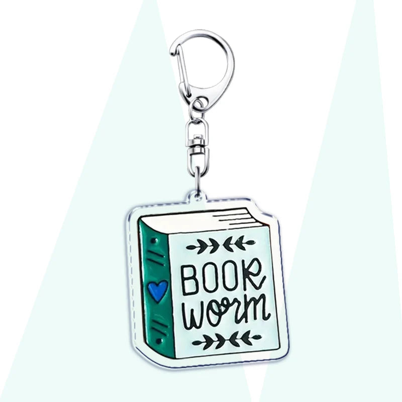 Funny Bookworm Keychains – Stainless Steel and Acrylic Keyrings for Book Lovers