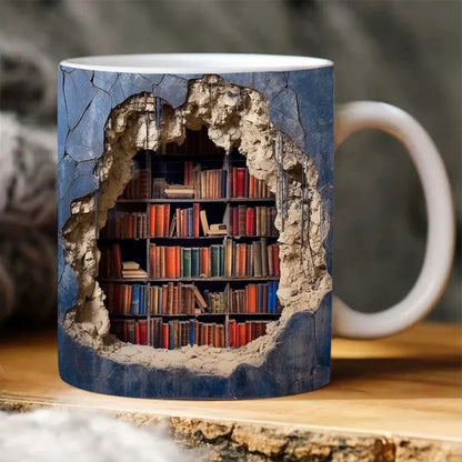 3D Bookshelf Mug – Creative Ceramic Coffee Cup for Book Lovers