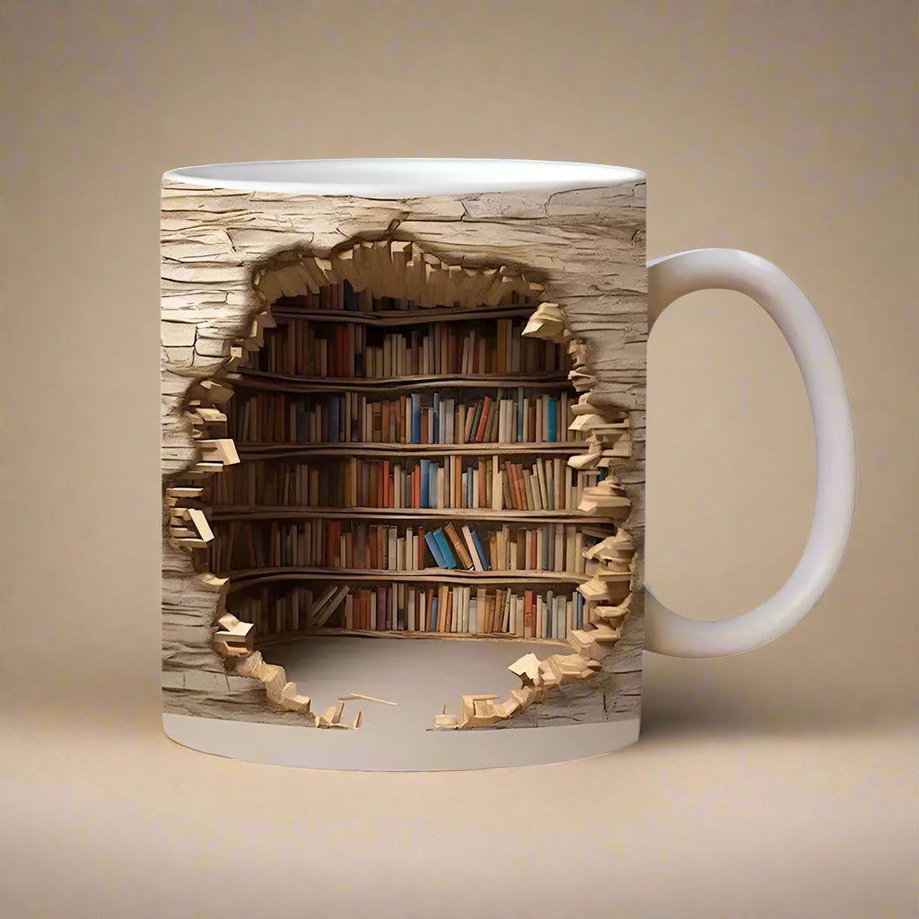 3D Bookshelf Mug – Creative Ceramic Coffee Cup for Book Lovers