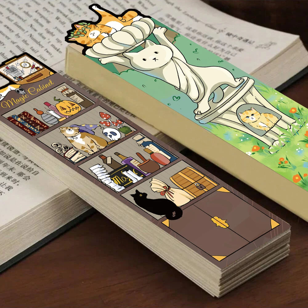 Set of 30 or 60 Cute Cartoon Cat Bookmarks – Waterproof Bookmark Cards for Students, Laptops, Luggage & Stationery
