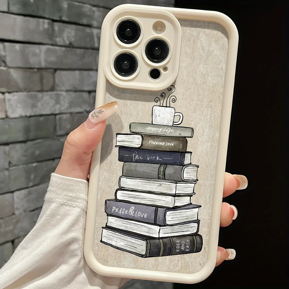 Antique White Book Pattern iPhone Case – Soft TPU Cover for iPhone 11–16, SE, XR, XS & More