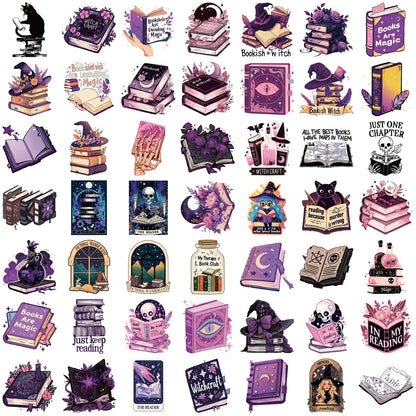 50pcs Purple Bookish Aesthetic Stickers – Magical Reading-Themed Decals for Notebooks, Luggage, Scrapbooking & More
