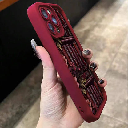 Floral Bookshelf iPhone Case – Shockproof Cover for iPhone 11-16 Pro Max