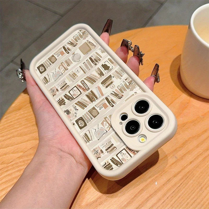 Antique White Book Pattern iPhone Case – Soft TPU Cover for iPhone 11–16, SE, XR, XS & More