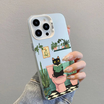 Black Cat Bathroom Reader iPhone Case – Shockproof Cover for iPhone 11 to 16 Pro Max, Mini & Plus