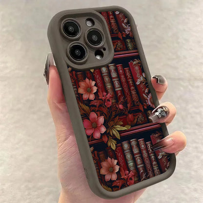 Floral Bookshelf iPhone Case – Shockproof Cover for iPhone 11-16 Pro Max